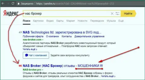 Первые 2 строки Яндекса - NAS Broker мошенники !