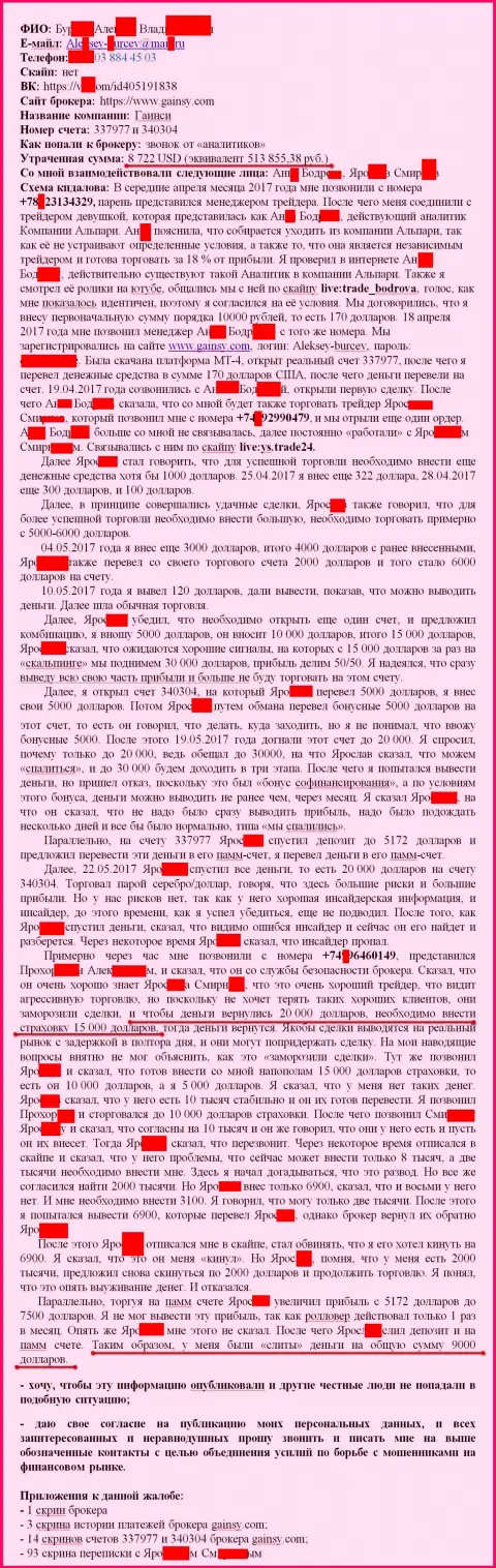 Гаинси Ком - это МОШЕННИКИ !!! Ограбили очередного форекс трейдера на 15 000 российских рублей