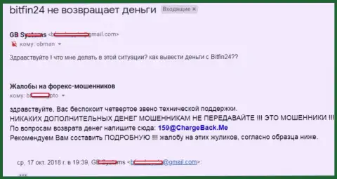 В БитФин24 не отдают обратно средства форекс трейдеру - АФЕРИСТЫ !!!