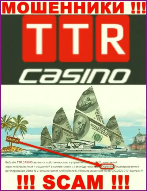 Кюрасао - это юридическое место регистрации организации TTR Casino