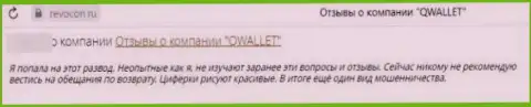 Организация QWallet - ЖУЛИКИ !!! Автор отзыва никак не может вернуть назад свои финансовые активы
