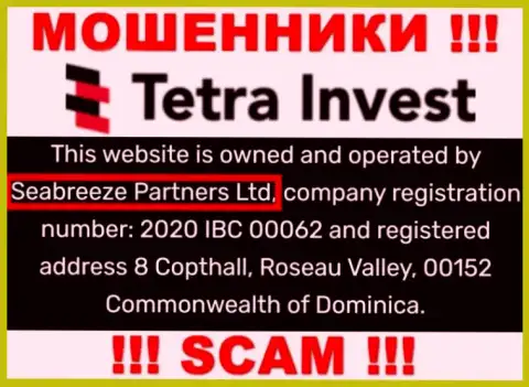 Юридическим лицом, управляющим интернет ворюгами Tetra Invest, является Seabreeze Partners Ltd