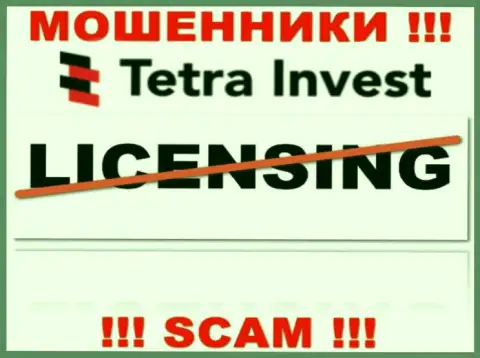 Лицензию га осуществление деятельности аферистам не выдают, в связи с чем у интернет-кидал Tetra Invest ее нет