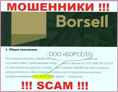 Обманщики Borsell принадлежат юридическому лицу - ООО БОРСЕЛЛ