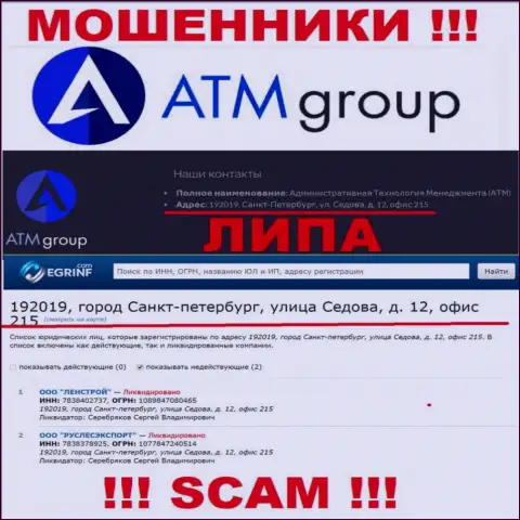 Во всемирной интернет сети и на сайте мошенников ATMGroup нет реальной информации о их адресе