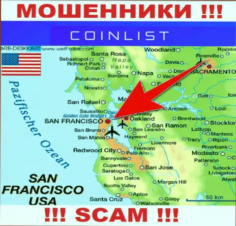 Официальное место базирования CoinList Markets LLC на территории - San Francisco, USA