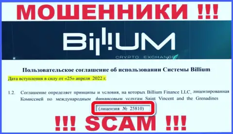 Вы не сумеете вывести вложенные денежные средства с организации Billium, показанная на информационном сервисе лицензия в этом случае не поможет