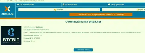 Информационная статья о обменном online пункте BTCBit на информационном сервисе Иксрейтес Ру