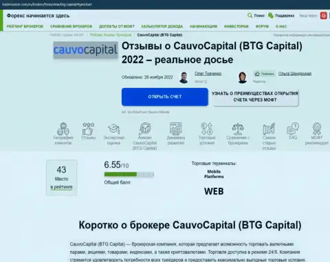 Обзор услуг дилинговой компании Cauvo Capital в статье на веб-сервисе tradersunion com