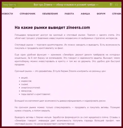 Торговые инструменты, предоставляемые брокерской организацией Zinnera в материале на сайте Tvoy-Bor Ru