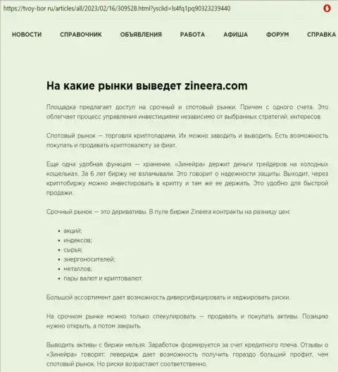 Публикация о внушительном перечне финансовых инструментов для торгов дилера Zinnera, представленная на интернет-ресурсе Tvoy Bor Ru